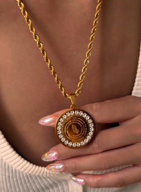 【DASEIN】2025新款重磅项链高级感个性嘻哈饰品双面带钻圆牌项链