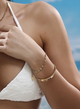 DASEIN ACC美式甜美小清新18k镀金滴胶蓝色小花朵通勤风项链套装