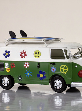 美式复古铁艺公交巴士桌面摆件