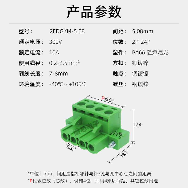 2EDGKM-5.08mm铜环保带耳插拔式螺丝接线端子插头带法兰锁紧2-24p - 图0