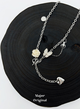 爱心项链钛钢玫瑰花朵y2k朋克风