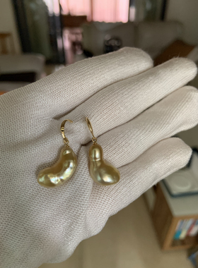 收藏级大点位南洋金keshi20mm无核海水珍珠耳坠耳钩【不退不换】