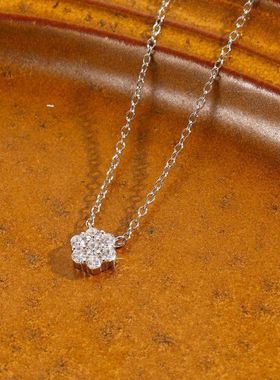 跨境热销花朵7钻吊坠项链 925纯银镀18k金锁骨链高级百搭