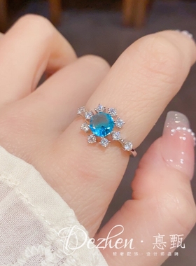 韩版时尚轻奢高级感蓝色花瓣开口戒女个性气质简约百搭食指戒指环