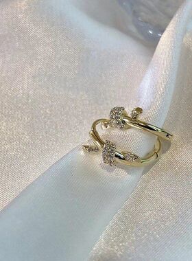 小众设计感高级镀金微镶金色打结水钻耳环女韩国网红轻奢耳饰耳圈