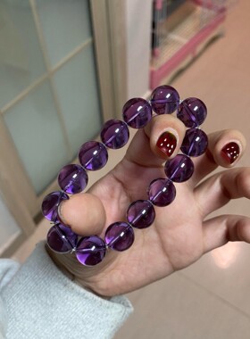 毕业级天然巴西乌拉圭全净体紫水晶手串单圈紫水晶手链女款深紫色