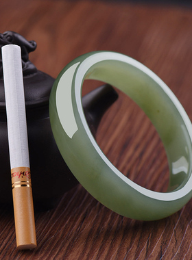 新疆和田玉青白玉镯子女青玉圆条