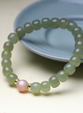 晴水料和田玉青白玉女老型珠女款