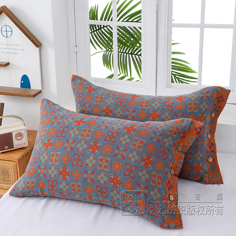 双层纯棉枕套一对装全棉枕头套成人情侣椰壳扣A类高端复古潮大号,淘宝优惠券,粉丝福利购,淘宝优惠卷