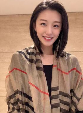 经典格子围巾女夏轻薄仿真丝羊毛披肩英伦百搭纱巾桑蚕丝高端围脖