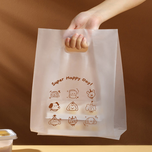 加厚打包袋甜品烘焙手提袋零食外卖平口塑料袋面包定制包装袋食品 - 图3