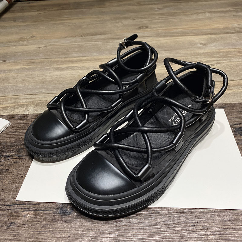 21夏季罗马凉鞋女平底网红包头显瘦新款时尚黑色百搭休闲鞋子潮 搜又搜