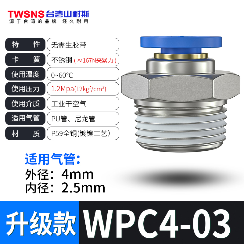 山耐斯气管快速接头配件螺纹直通快插PC4mm/6/8/10/12/14/16-01-图3