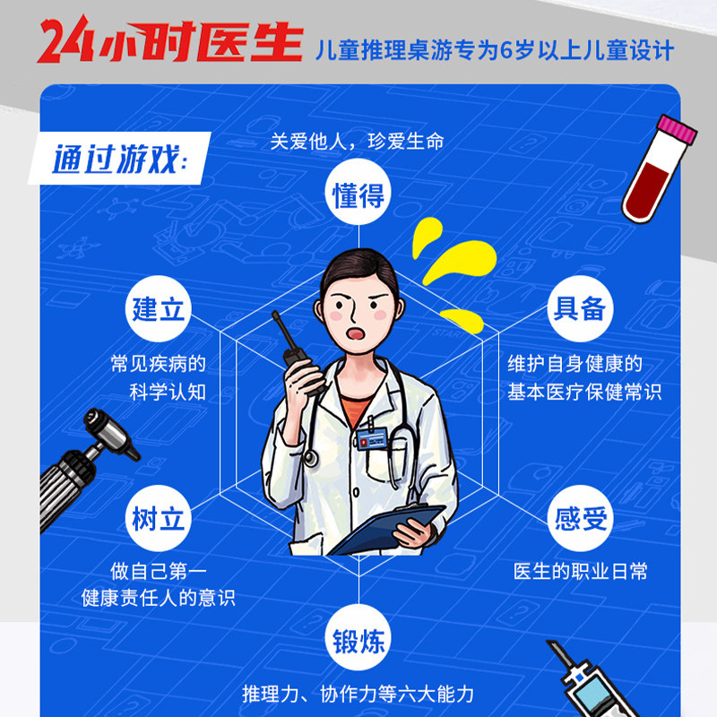 24小时医生 儿童益智推理游戏医学知识科普桌游多人协作玩具套装