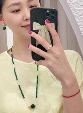 高级感新中式绿色玛瑙混搭项链长款毛衣链白水晶文艺风饰品