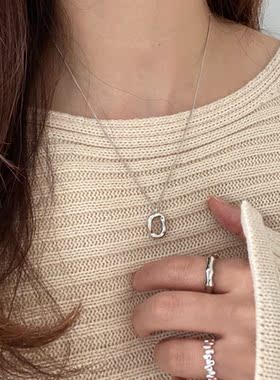 日韩纯银椭圆形甜甜圈项链女秋冬重工毛衣链金色银色锁骨链颈链