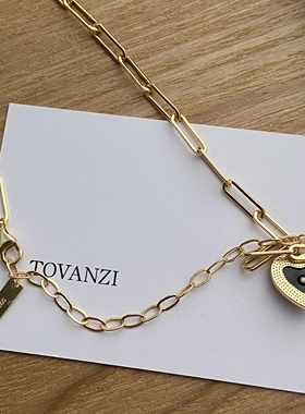 日韩黑金玛瑙爱心锆石925纯银镀金项链复古毛衣链设计感锁骨链