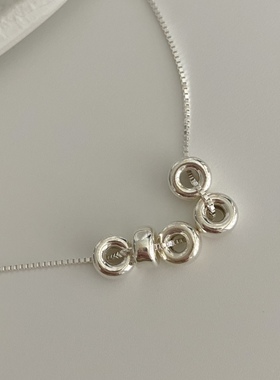 日韩925纯银蛇骨链圈圈项链五个圆圈毛衣链小众极简锁骨链