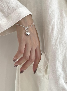 折-日韩S925纯银爱心环扣手链OT扣粗细链条可调节质感银饰