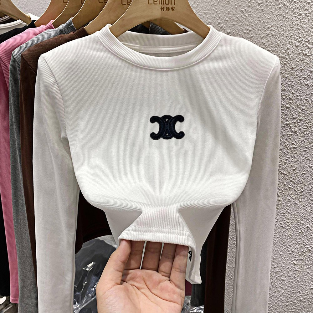 2025秋冬内搭黑色打底衫女洋气时尚韩版圆领长袖T恤短款显瘦上衣 - 图1