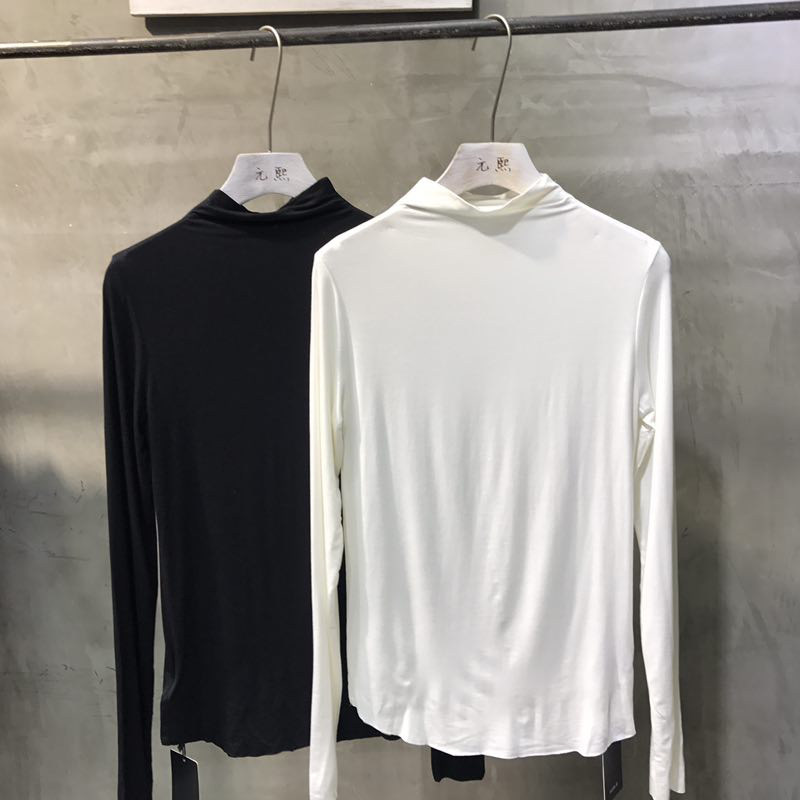 2025秋季黑色打底衫女面膜t恤半高领莫代尔百搭白色长袖内搭上衣,淘宝优惠券,粉丝福利购,淘宝优惠卷