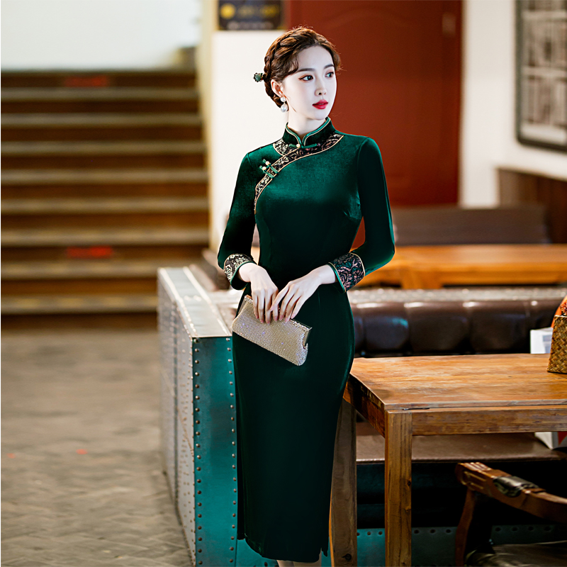 秋冬款高端改良金丝绒旗袍高级感冬季加绒加厚年轻款妈妈秋天礼服 - 图1