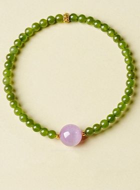 水晶手串女款天然紫色水晶紫锂辉手链夏天叠戴生日礼物