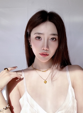 天然黄玉美拉德风爱心锁骨链