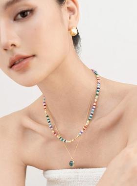 VOGUEWANG天然彩色玛瑙串珠项链