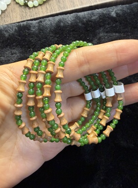 原创设计天然和田玉碧玉小米珠手串编号2255多样性发货