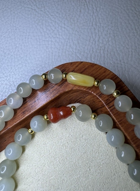 原创设计天然和田玉多宝双圈手串编号483多样性发货