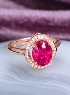天然红碧玺戒指18k蓝女巴西钻石
