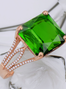 玫瑰金镶钻巴西红碧玺戒指