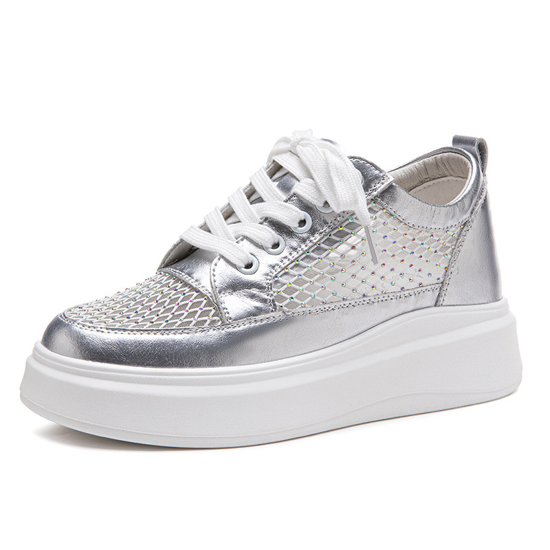 内增高小白鞋女夏厚底镂空网面水钻真皮拼接系带单鞋小码31 32 33,淘宝优惠券,粉丝福利购,淘宝优惠卷