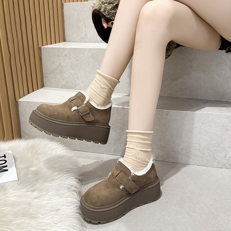 磨砂真皮内增高勃肯鞋女松糕厚底加绒保暖兔毛乐福鞋小码32 33 34,淘宝优惠券,粉丝福利购,淘宝优惠卷