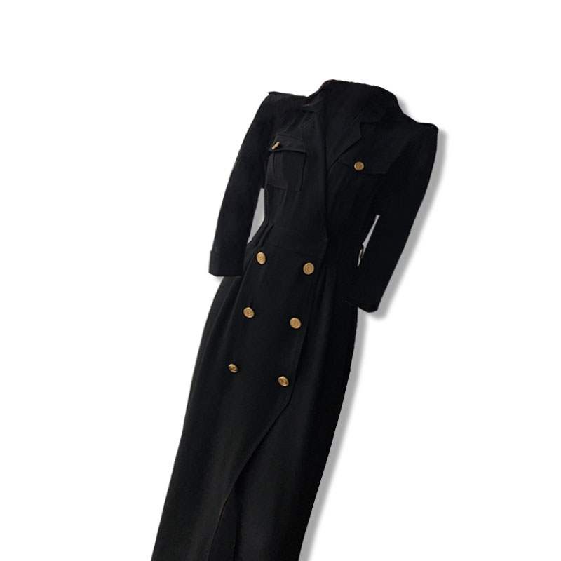 大码女装胖mm遮肚法式重工小众时髦炸街西装领连衣裙收腰显瘦长裙