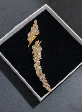 欧美新款树叶戒指女冷淡风可调节开口指环新娘气质配饰ring