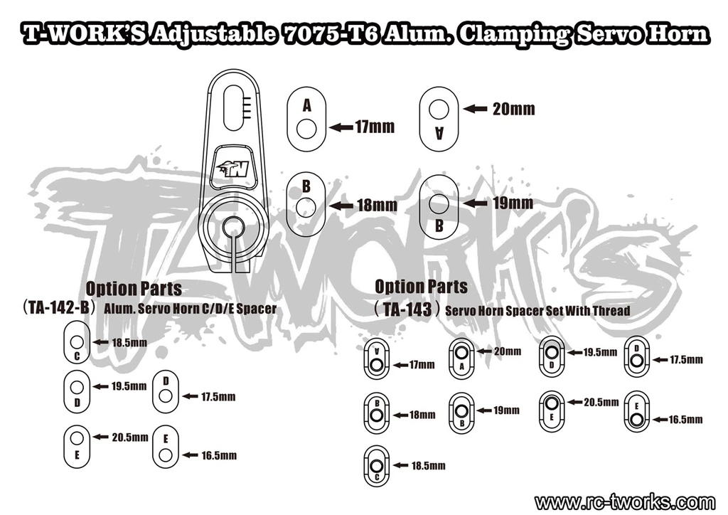 T-WORKS 7075-T6铝合金升级可调高度舵机摆臂舵机保护+5mm TA-138 - 图2