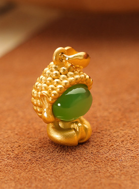 天然和田玉项链S925银镶玉碧玉吊坠银镀金无相卡通佛公男女款饰品