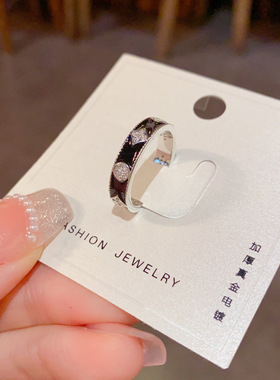 小众时尚复古滴油镶钻四叶花开口戒个性轻奢气质百搭高级感食指戒