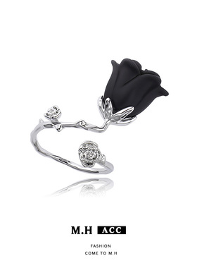 复古暗夜玫瑰戒指女小众原创设计感食指戒ins轻奢百搭高级感指环