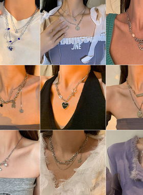 欧美风时尚双层爱心项链女拼接冷淡风女嘻哈长款卫衣毛衣链ins潮
