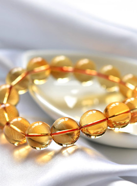 黄水晶单圈手串女男水晶玛瑙玉髓翡翠金黄宝玉石散珠项链新年手链