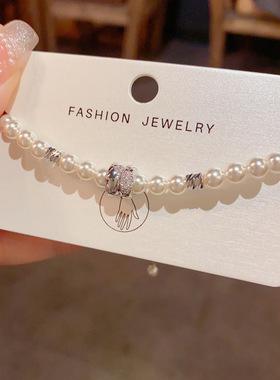 韩版时尚温柔百搭镶钻金属小蛮腰珍珠手链气质轻奢设计感手饰跑环