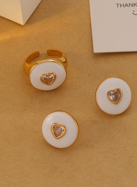 新款韩国微镶锆石爱心滴油戒指女小众高级感轻奢简约百搭气质指环