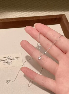 小众清冷风银色方糖项链立体方块仿锆石吊坠单叠戴修饰脖颈配饰