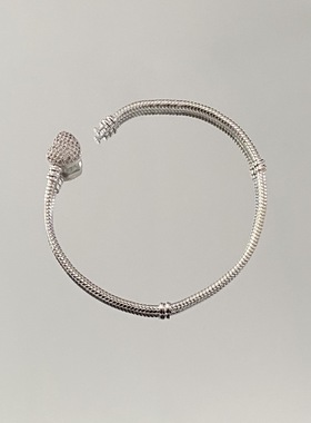 原创潘家蛇骨链白铜镀银满钻爱心玫瑰金手链时尚diy跨境串珠配件