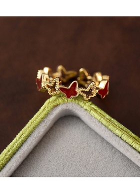 秋冬复古红色滴油蝴蝶戒指女款小众高级感精致指环轻奢百搭食指戒