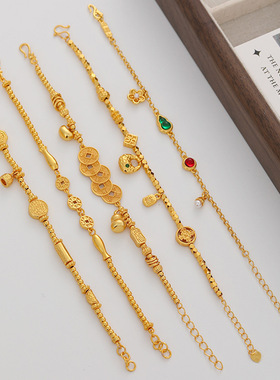 新中式复古精致沙金铜钱葫芦手链轻奢高级感时尚气质百搭盘缠手饰