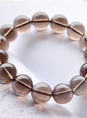 收藏级天然茶水晶手链7A级茶晶烟晶单圈水晶散珠子串珠手串送女友